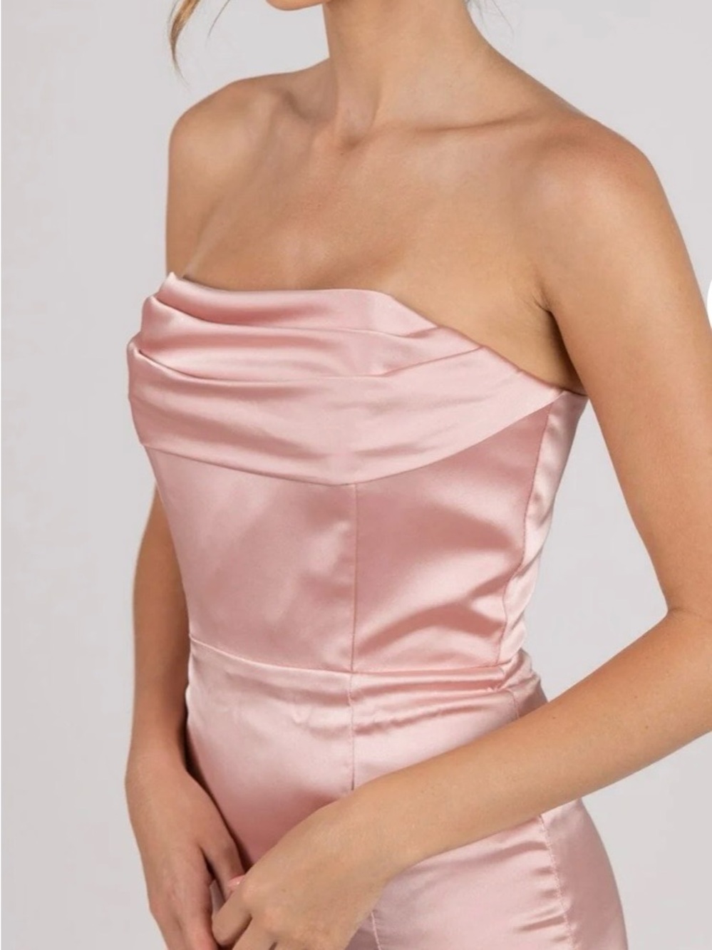 Birdy Grey Strapless Satin Dress in Blush Pink